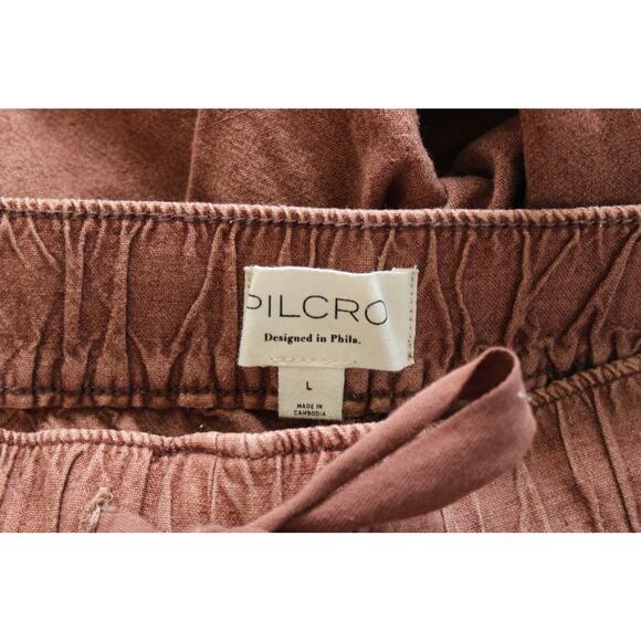 Pilcro Anthropologie Rust Brown Linen Blend Drawstring Ankle Pants Size L Crop - Picture 5 of 8